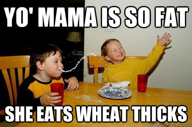 yo' mama is so fat  she eats wheat thicks  yo mama is so fat