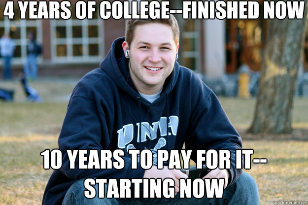 4 years of college--finished now 10 years to pay for it--starting now  Mature College Senior