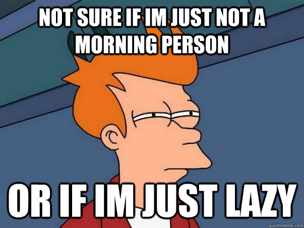 not sure if im just not a morning person or if im just lazy  Not sure Fry