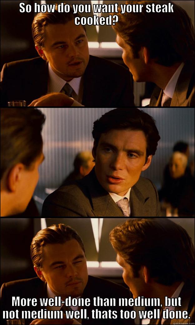 SO HOW DO YOU WANT YOUR STEAK COOKED? MORE WELL-DONE THAN MEDIUM, BUT NOT MEDIUM WELL, THATS TOO WELL DONE. Inception