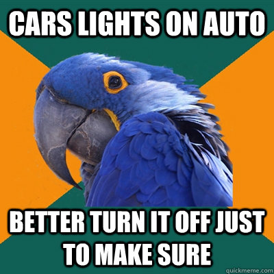 Cars lights on auto better turn it off just to make sure  Paranoid Parrot