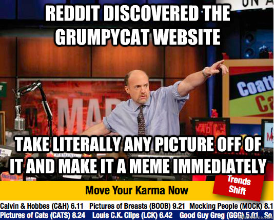 Reddit discovered the grumpycat website take literally any picture off of it and make it a meme immediately  Mad Karma with Jim Cramer