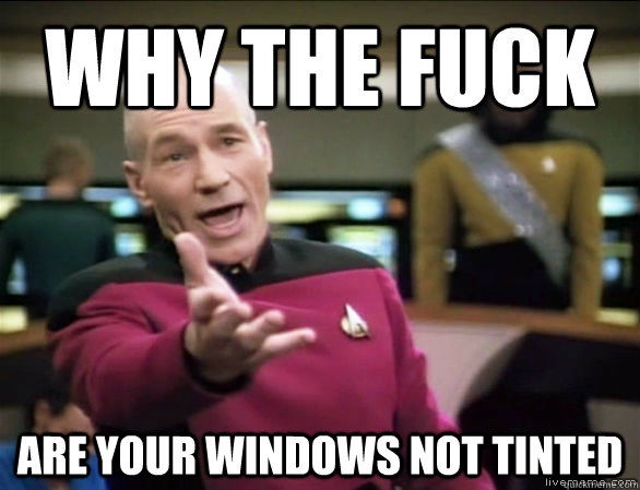 why the fuck are your windows not tinted  Annoyed Picard HD