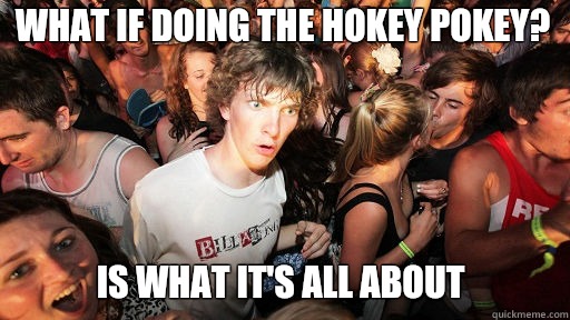 What if doing the hokey pokey? Is what it's all about  Sudden Clarity Clarence