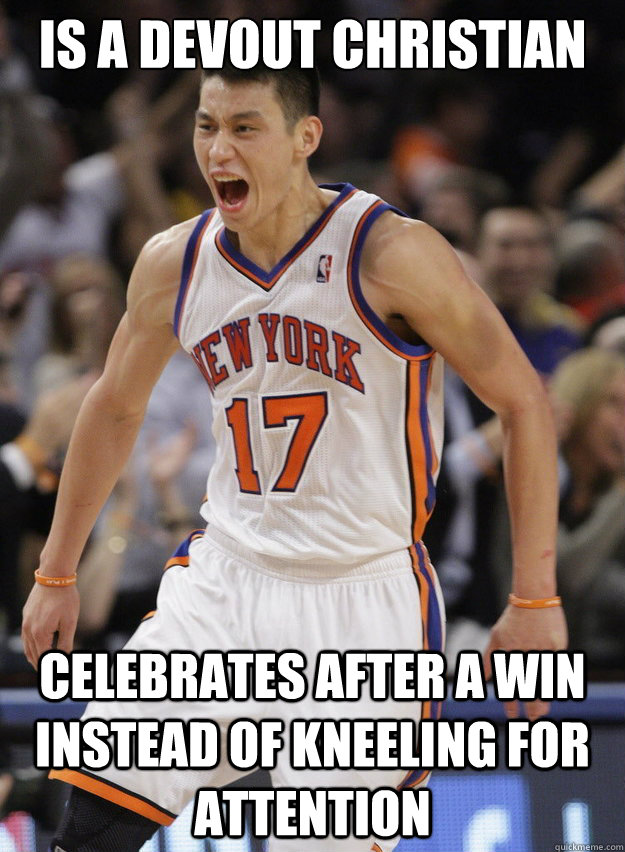 Is a devout Christian Celebrates after a win instead of kneeling for attention - Is a devout Christian Celebrates after a win instead of kneeling for attention  Good Guy Jeremy Lin