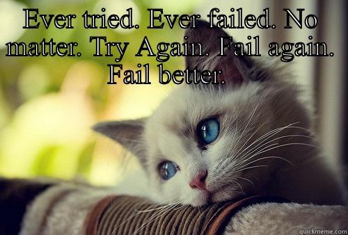 EVER TRIED. EVER FAILED. NO MATTER. TRY AGAIN. FAIL AGAIN. FAIL BETTER.   First World Problems Cat