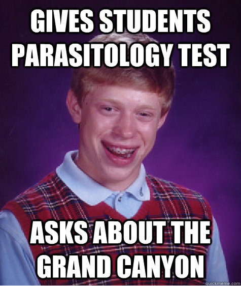 Gives students Parasitology test asks about the Grand canyon  Bad Luck Brian