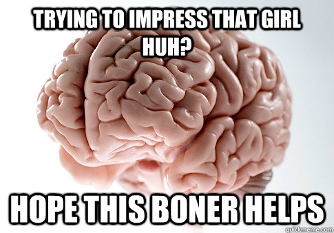 Trying to impress that girl huh? Hope this boner helps  Scumbag Brain