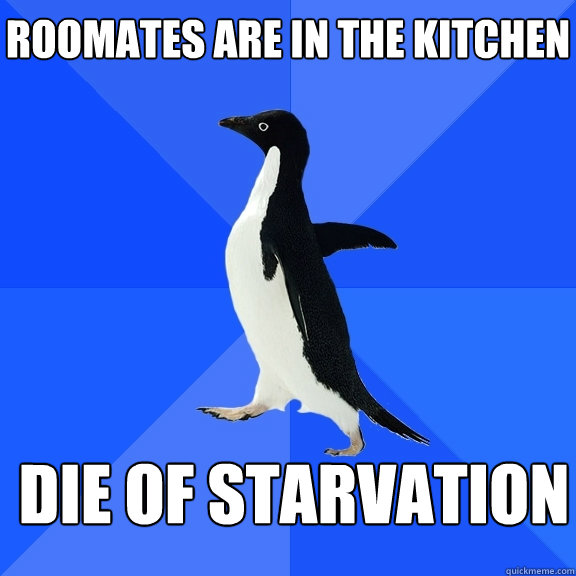 roomates are in the kitchen die of starvation  Socially Awkward Penguin
