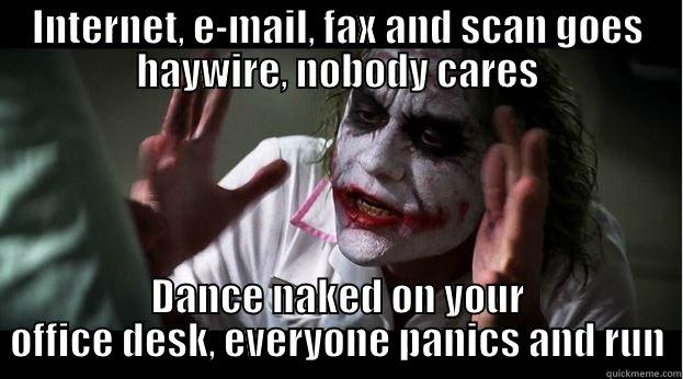 INTERNET, E-MAIL, FAX AND SCAN GOES HAYWIRE, NOBODY CARES DANCE NAKED ON YOUR OFFICE DESK, EVERYONE PANICS AND RUN Joker Mind Loss