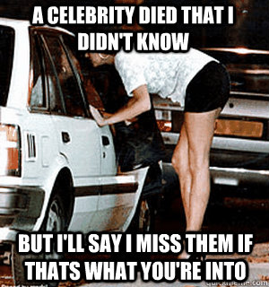A celebrity died that i didn't know but i'll say i miss them if thats what you're into  Karma Whore