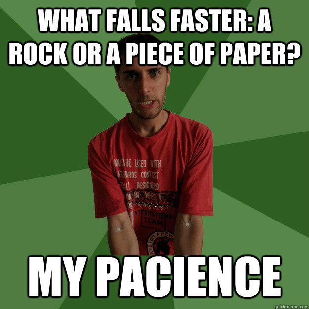 what falls faster: a rock or a piece of paper? my pacience - what falls faster: a rock or a piece of paper? my pacience  angry physicist