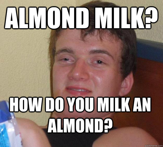 Almond milk? how do you milk an almond?  10 Guy