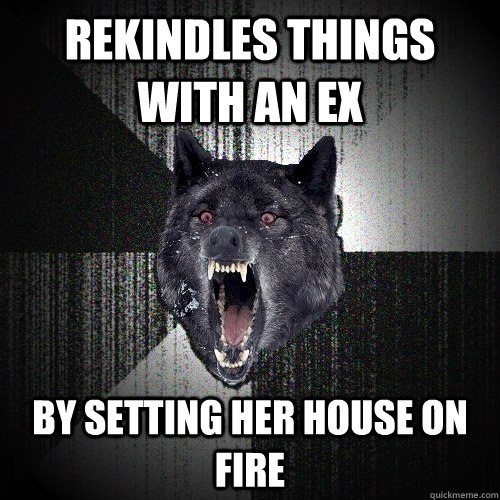 Rekindles things with an ex by setting her house on fire  Insanity Wolf