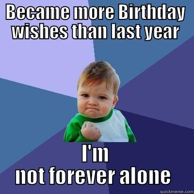 BECAME MORE BIRTHDAY WISHES THAN LAST YEAR I'M NOT FOREVER ALONE  Success Kid