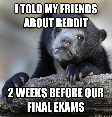 I TOLD MY FRIENDS ABOUT REDDIT 2 WEEKS BEFORE OUR FINAL EXAMS  Confession Bear