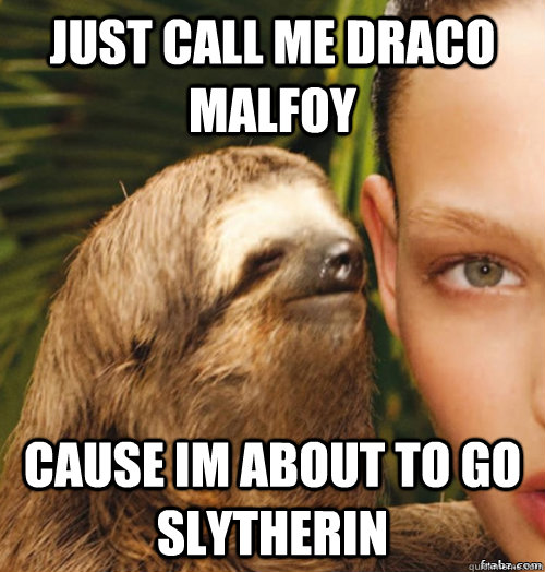 Just call me Draco Malfoy Cause Im about to go Slytherin  rape sloth