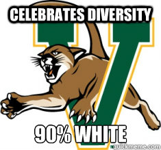 Celebrates diversity 90% white  Mascot