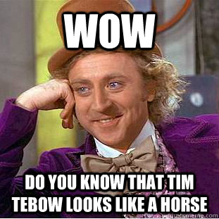 Wow do you know that Tim tebow looks like a horse  Creepy Wonka