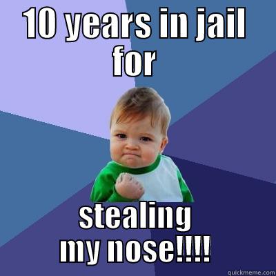 jail time - 10 YEARS IN JAIL FOR STEALING MY NOSE!!!! Success Kid