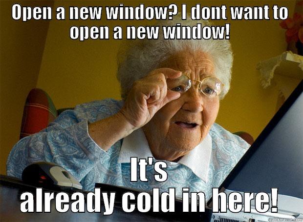 OPEN A NEW WINDOW? I DONT WANT TO OPEN A NEW WINDOW! IT'S ALREADY COLD IN HERE! Grandma finds the Internet