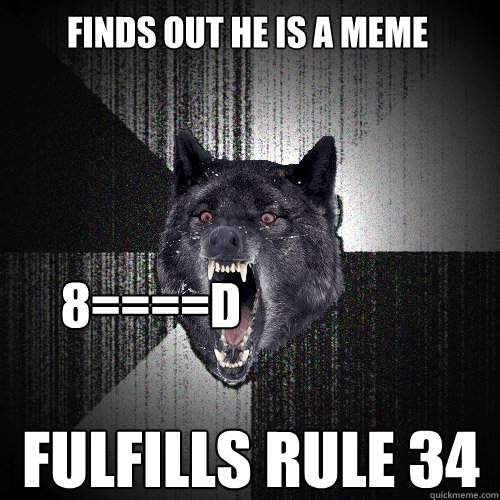 finds out he is a meme 8====D fulfills rule 34  Insanity Wolf