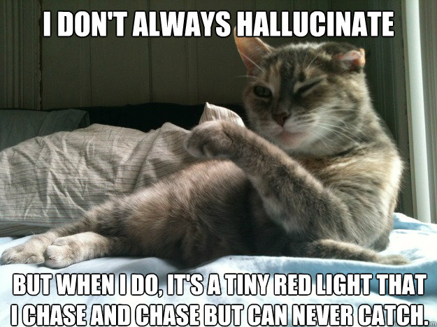 I don't always hallucinate But when I do, it's a tiny red light that I chase and chase but can never catch. - I don't always hallucinate But when I do, it's a tiny red light that I chase and chase but can never catch.  Misc