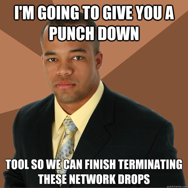 I'm going to give you a punch down tool so we can finish terminating these network drops  Successful Black Man