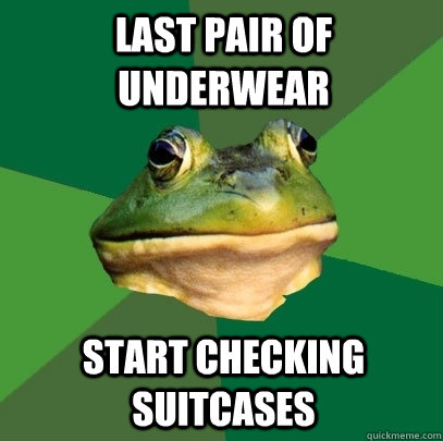 Last pair of underwear start checking suitcases  Foul Bachelor Frog