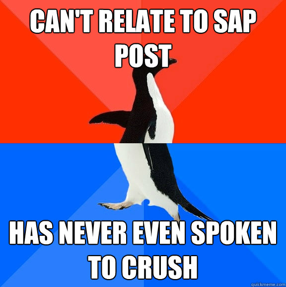 Can't relate to SAP post Has never even spoken to crush  Socially Awesome Awkward Penguin
