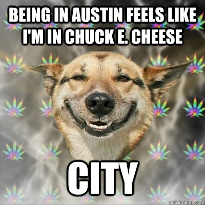 being in Austin feels like I'm in chuck e. cheese City  Stoner Dog