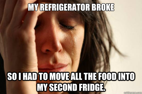 My refrigerator broke So I had to move all the food into my second fridge.  First World Problems