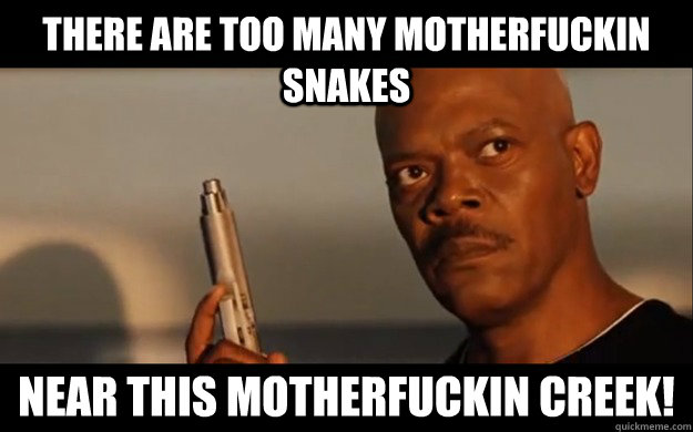 There are too many motherfuckin snakes near this motherfuckin creek!  