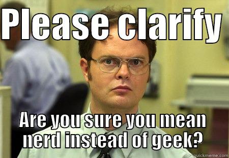 PLEASE CLARIFY  ARE YOU SURE YOU MEAN NERD INSTEAD OF GEEK? Dwight