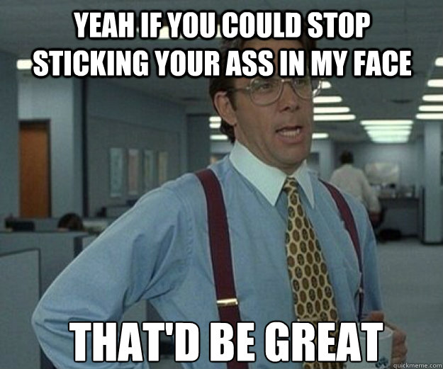 Yeah if you could stop sticking your ass in my face that'd be great - Yeah if you could stop sticking your ass in my face that'd be great  that would be great