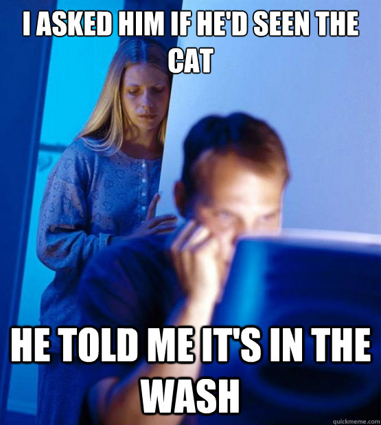 I asked him if he'd seen the cat He told me it's in the wash  Sexy redditor wife