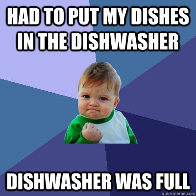 Had to put my dishes in the dishwasher dishwasher was full  Success Kid