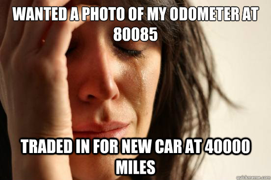 WANTED A PHOTO OF MY ODOMETER AT 80085 TRADED IN FOR NEW CAR AT 40000 MILES  First World Problems