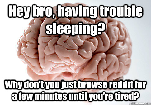 Hey bro, having trouble sleeping? Why don't you just browse reddit for a few minutes until you're tired?  Scumbag Brain