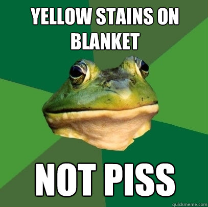Yellow Stains on blanket NOT PISS  Foul Bachelor Frog