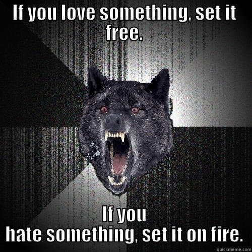 IF YOU LOVE SOMETHING, SET IT FREE. IF YOU HATE SOMETHING, SET IT ON FIRE. Insanity Wolf