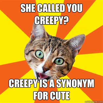 She called you creepy? creepy is a synonym for cute  Bad Advice Cat