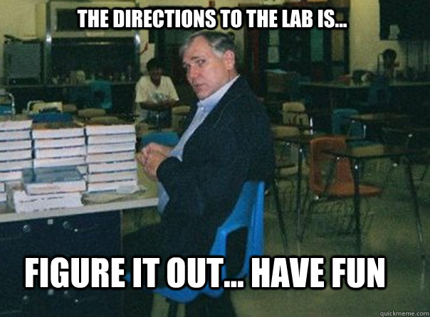 The directions to the lab is... figure it out... have fun - The directions to the lab is... figure it out... have fun  Scumbag Mr. Fin