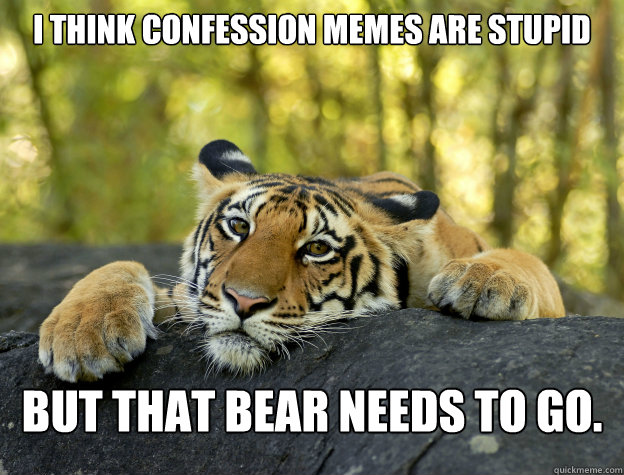 I think confession memes are stupid but that bear needs to go. - I think confession memes are stupid but that bear needs to go.  Confession Tiger