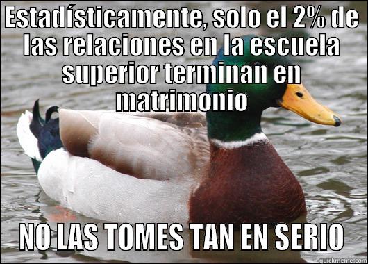 ESTADÍSTICAMENTE, SOLO EL 2% DE LAS RELACIONES EN LA ESCUELA SUPERIOR TERMINAN EN MATRIMONIO NO LAS TOMES TAN EN SERIO Actual Advice Mallard