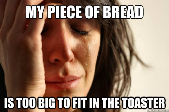 My piece of bread Is too big to fit in the toaster  First World Problems