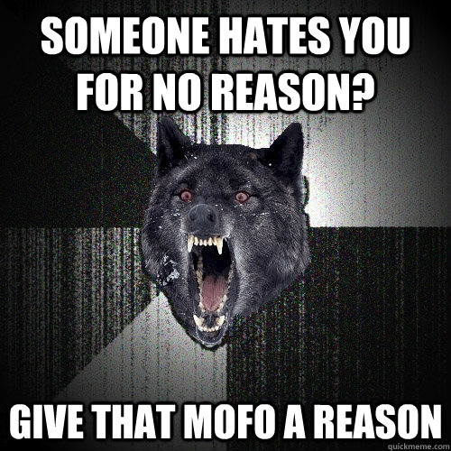 someone hates you for no reason? give that mofo a reason  Insanity Wolf