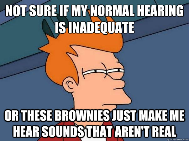 Not sure if my normal hearing is inadequate or these brownies just make me hear sounds that aren't real  Not sure if deaf