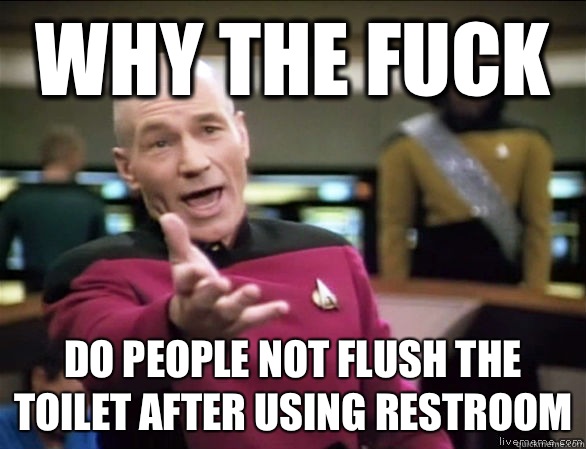 why the fuck Do people not flush the toilet after using restroom  Annoyed Picard HD