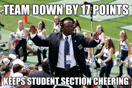 Team down by 17 points keeps student section cheering  Good Guy Gregory Drane